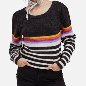 Free People Complete Me Sweater In Multicolor Retro Stripes Size M Alpaca  Blend